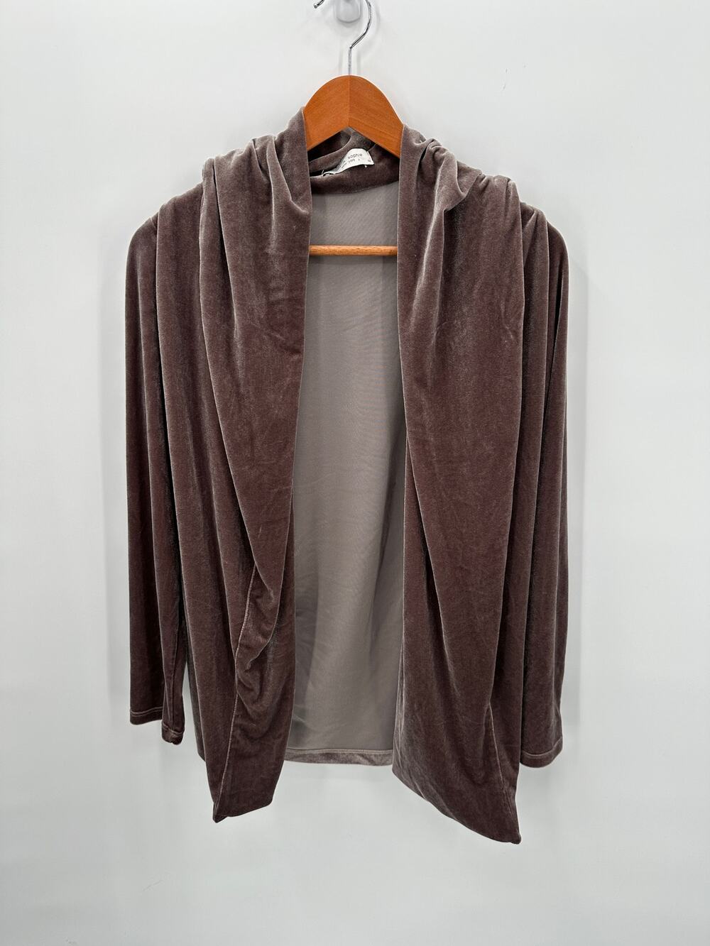LOLA & SOPHIE Brown Velvet Draped Open Cardigan // M
